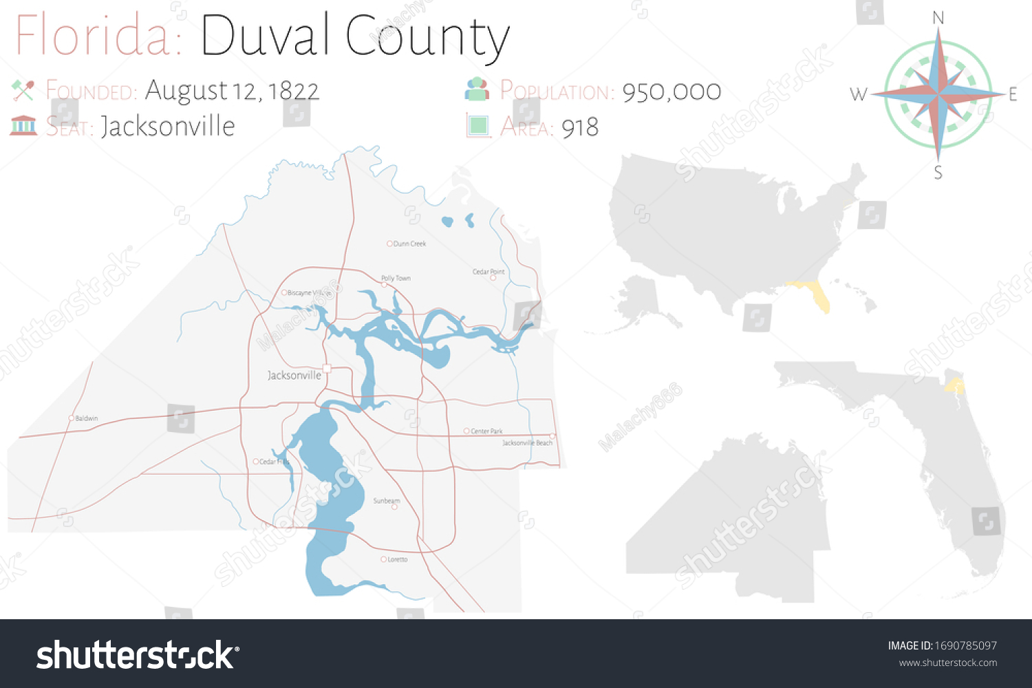 Large Detailed Map Duval County Florida Stock Vector Royalty Free 1690785097 1648