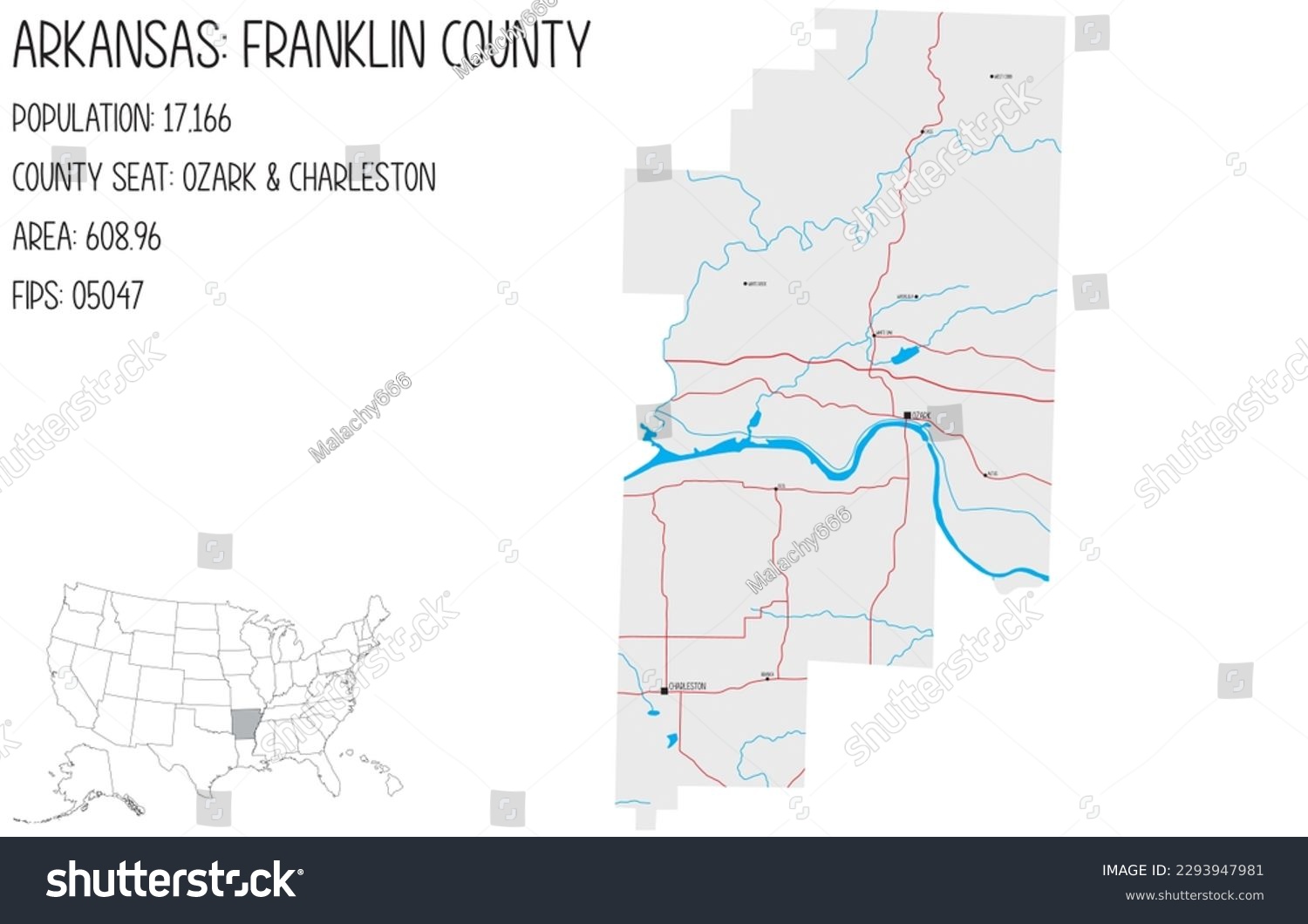 SVG of Large and detailed map of Franklin County in Arkansas, USA. svg