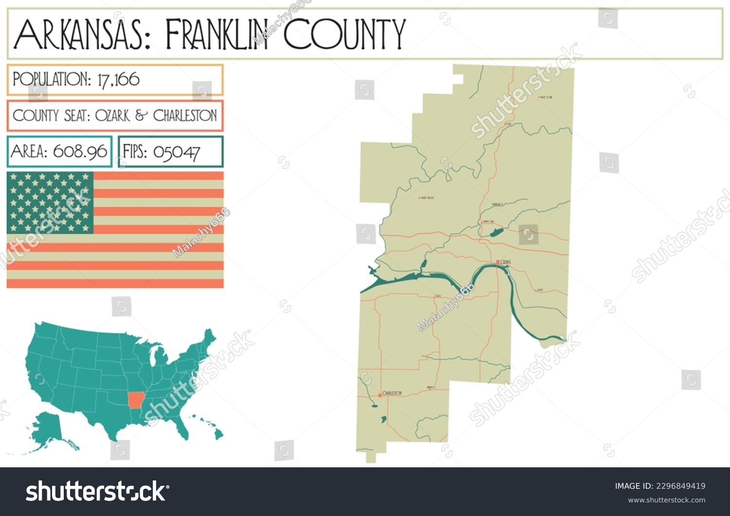 SVG of Large and detailed map of Franklin County in Arkansas, USA. svg