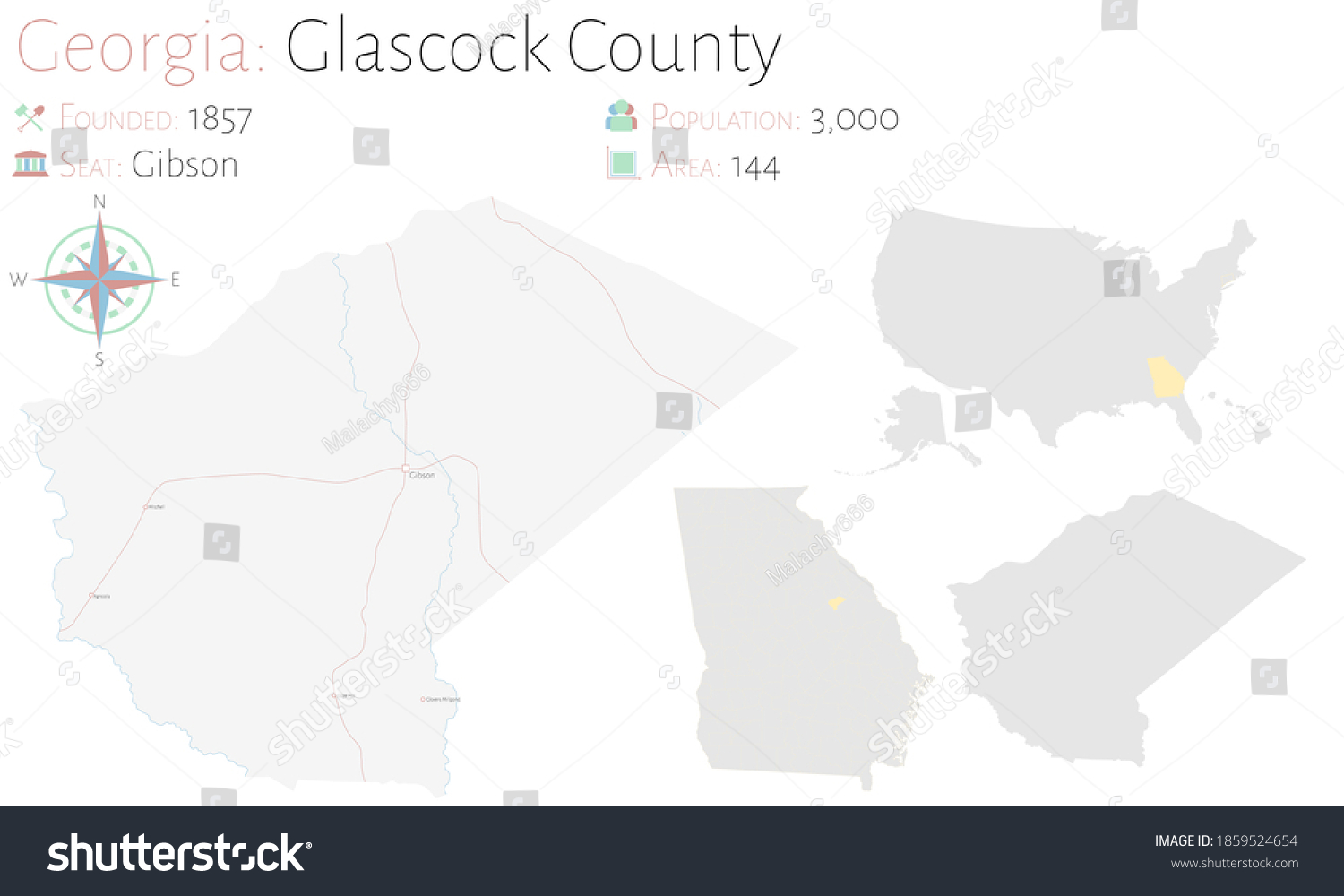 Large Detailed Map Glascock County Georgia Stock Vector (Royalty Free ...