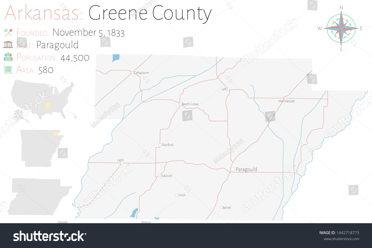 Large Detailed Map Greene County Arkansas Stock Vector Royalty Free 1395