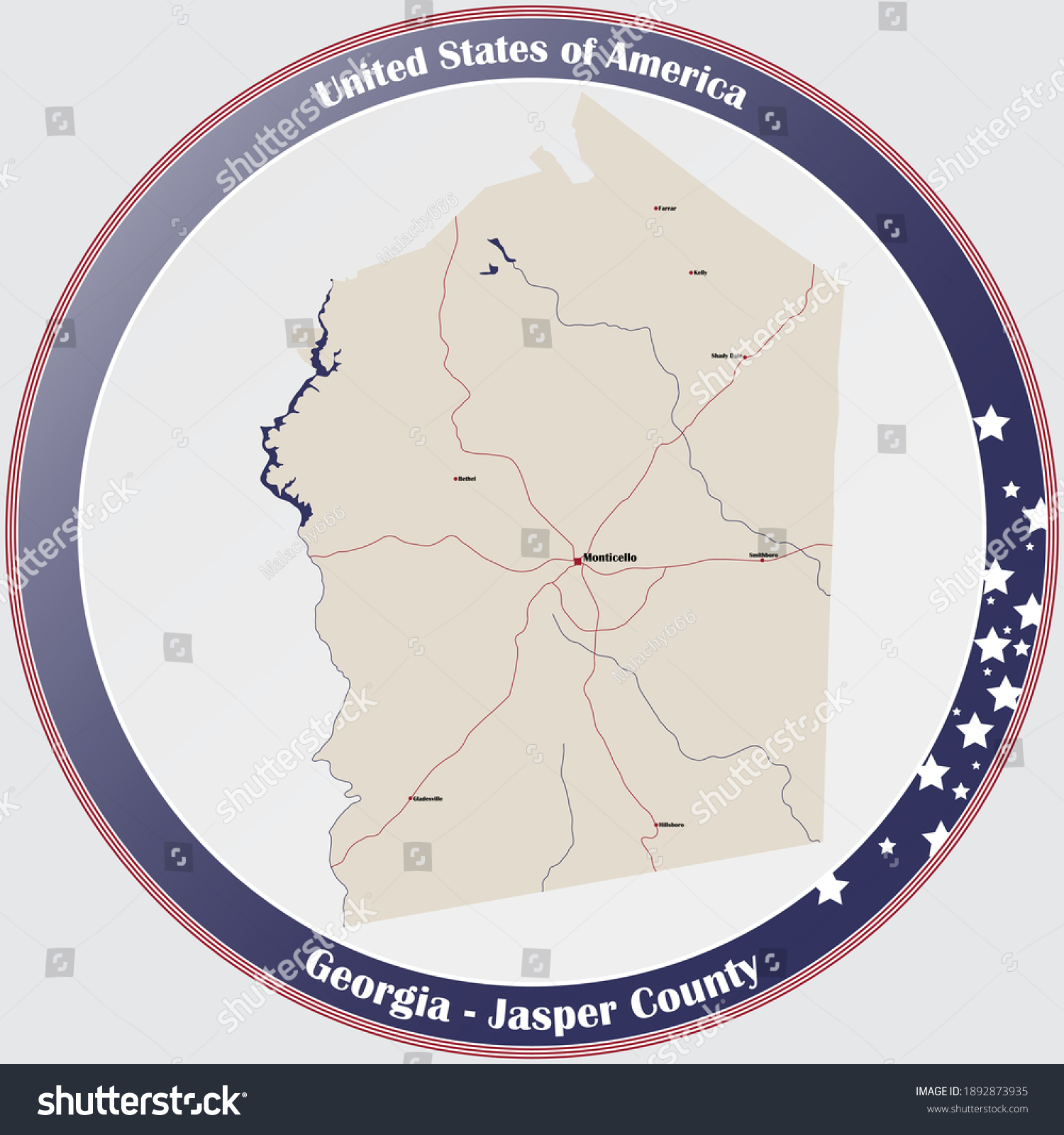 Large Detailed Map Jasper County Georgia เวกเตอร์สต็อก ปลอดค่าลิขสิทธิ์ 1892873935 Shutterstock 1105