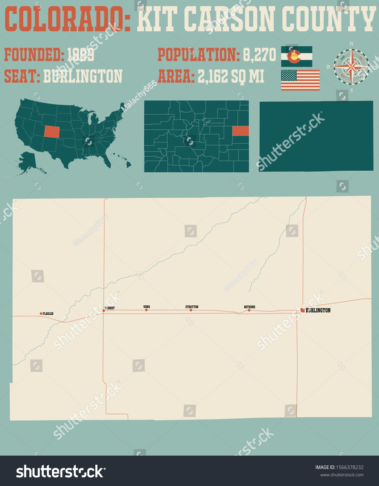 Large Detailed Map Kit Carson County Stock Vector (Royalty Free) 1566378232