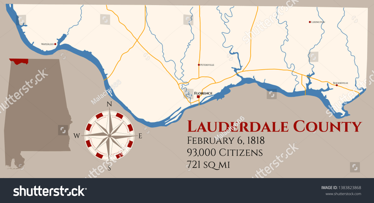 Map Of Lauderdale County Alabama Large Detailed Map Lauderdale County Alabama Stock Vector (Royalty Free)  1383823868 | Shutterstock