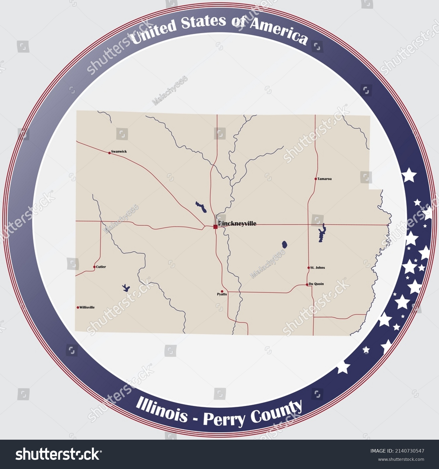 Large Detailed Map Perry County Illinois Stock Vector (Royalty Free