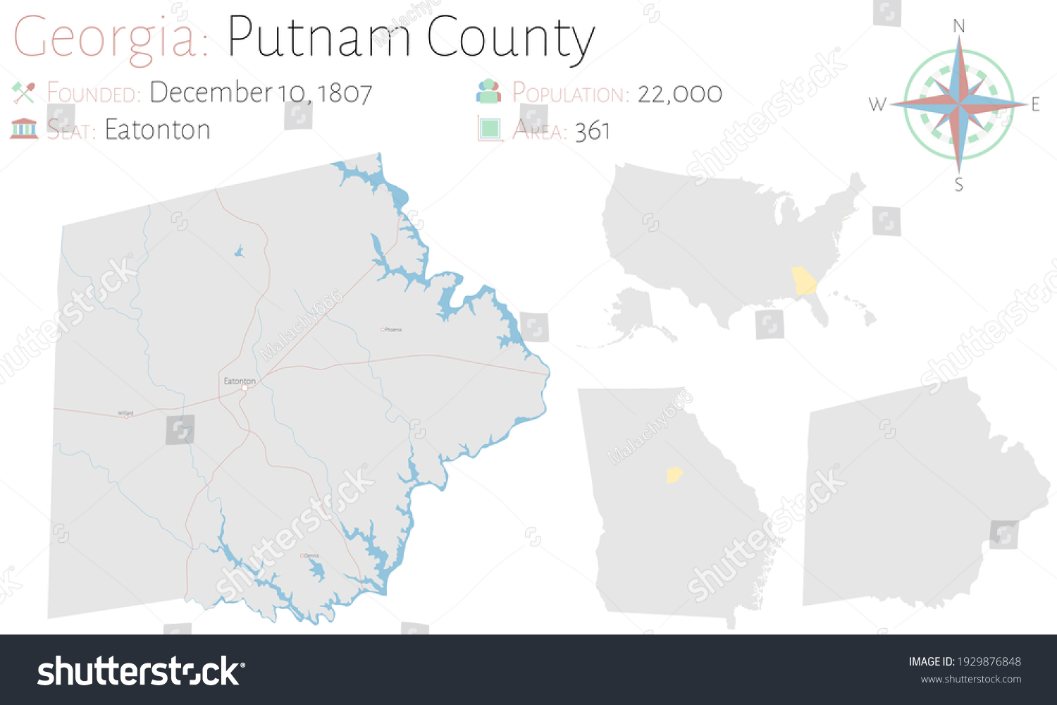 Large Detailed Map Putnam County Georgia Stock Vector (Royalty Free ...