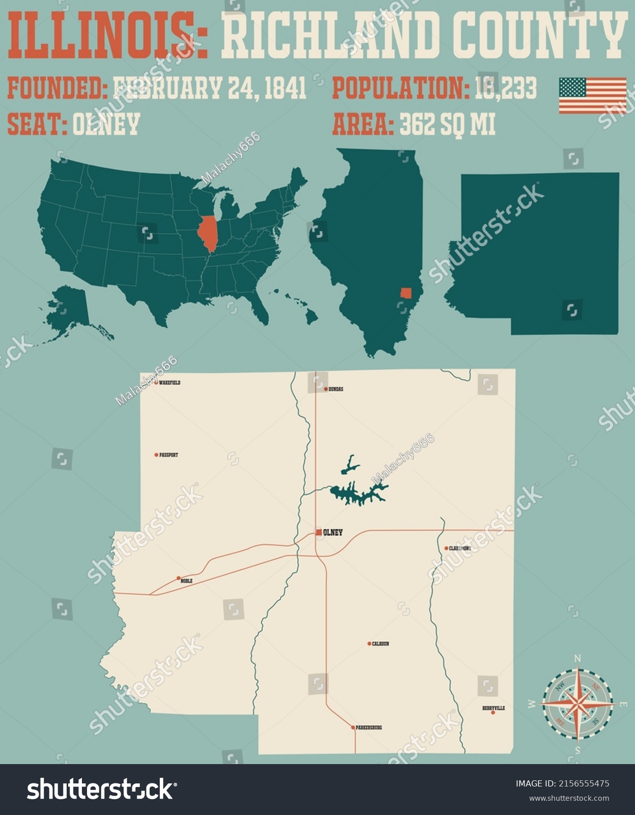 Large Detailed Map Richland County Illinois Stock Vector (Royalty Free ...