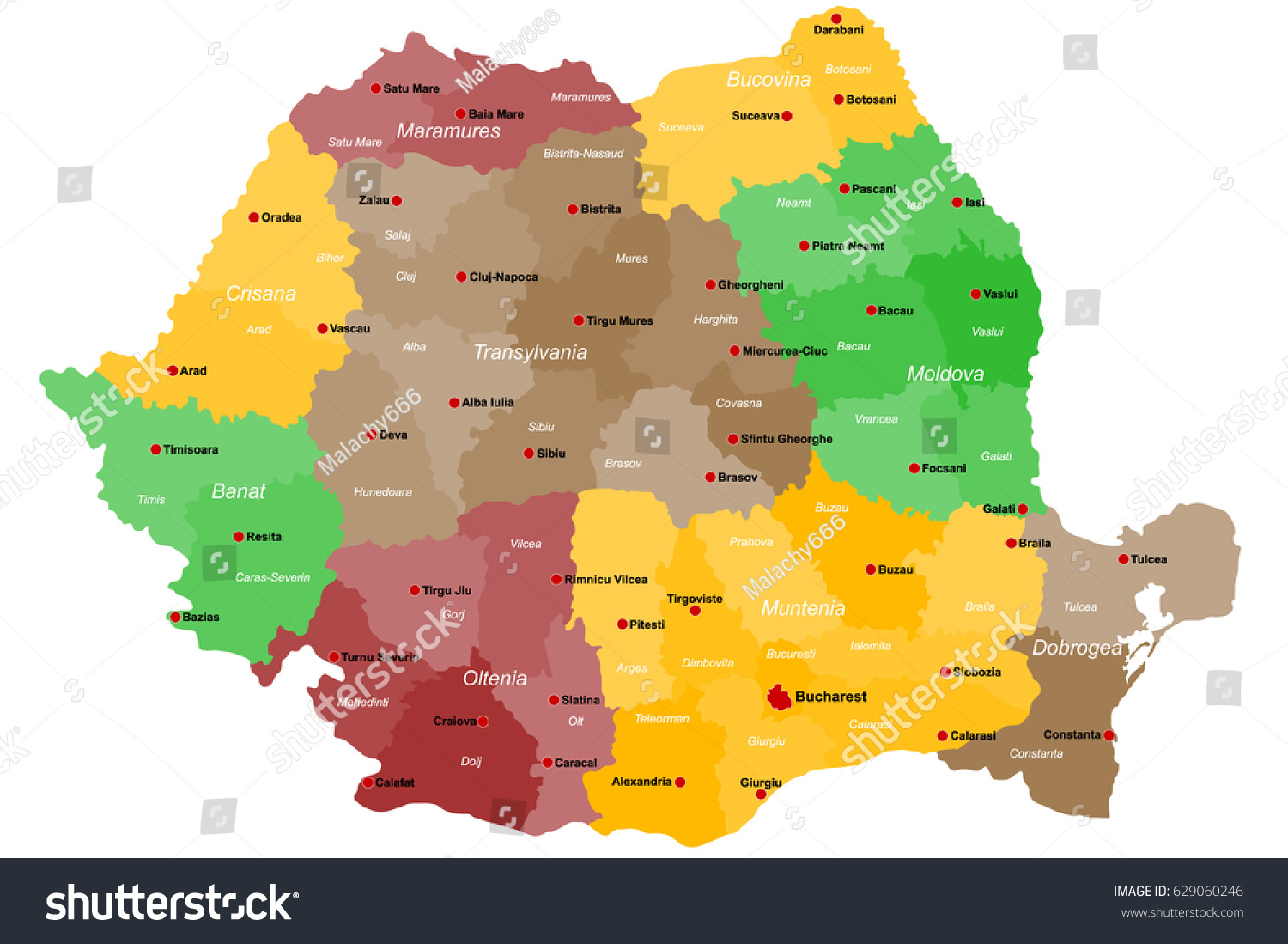 Large Detailed Map Romania Regions Main Stock Vector (Royalty Free ...