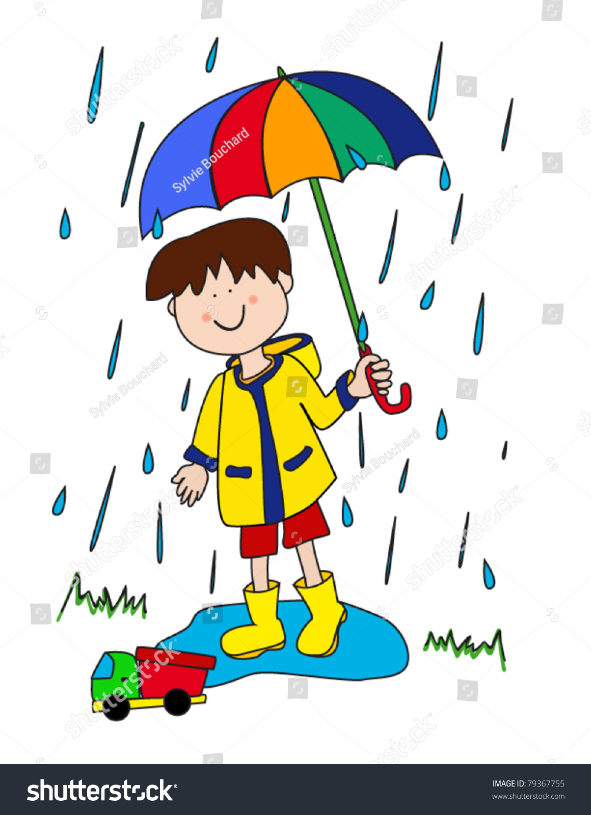 Large Childlike Cartoon Character: Little Boy With A Big Smile Holding ...