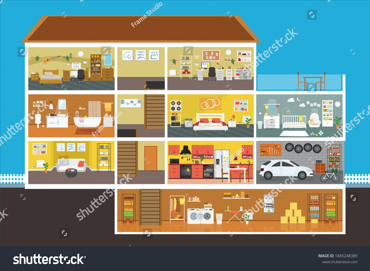 Large Detailed Modern House Interior Cutaway Stock Vector (Royalty Free ...