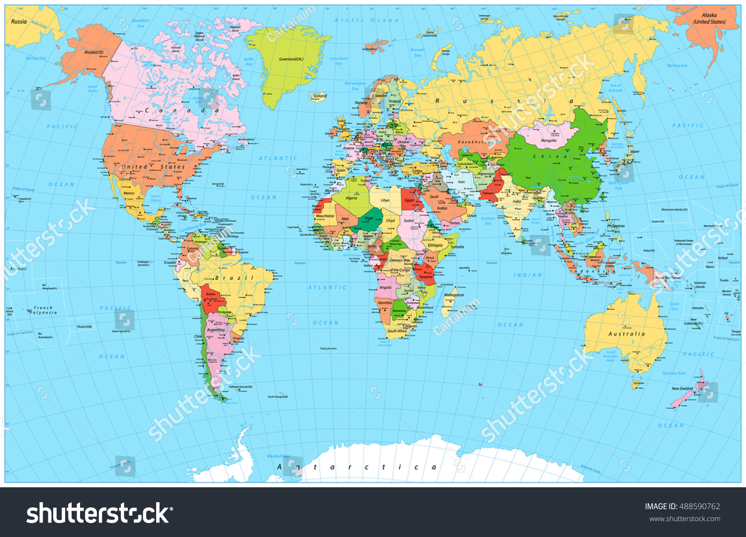 Large Detailed Political World Map Water Stock Vector (royalty Free 