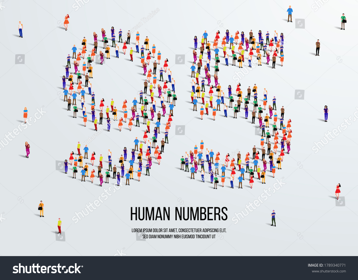 SVG of large group of people form to create number 95 or ninety five. people font or number. vector illustration of number 95. svg