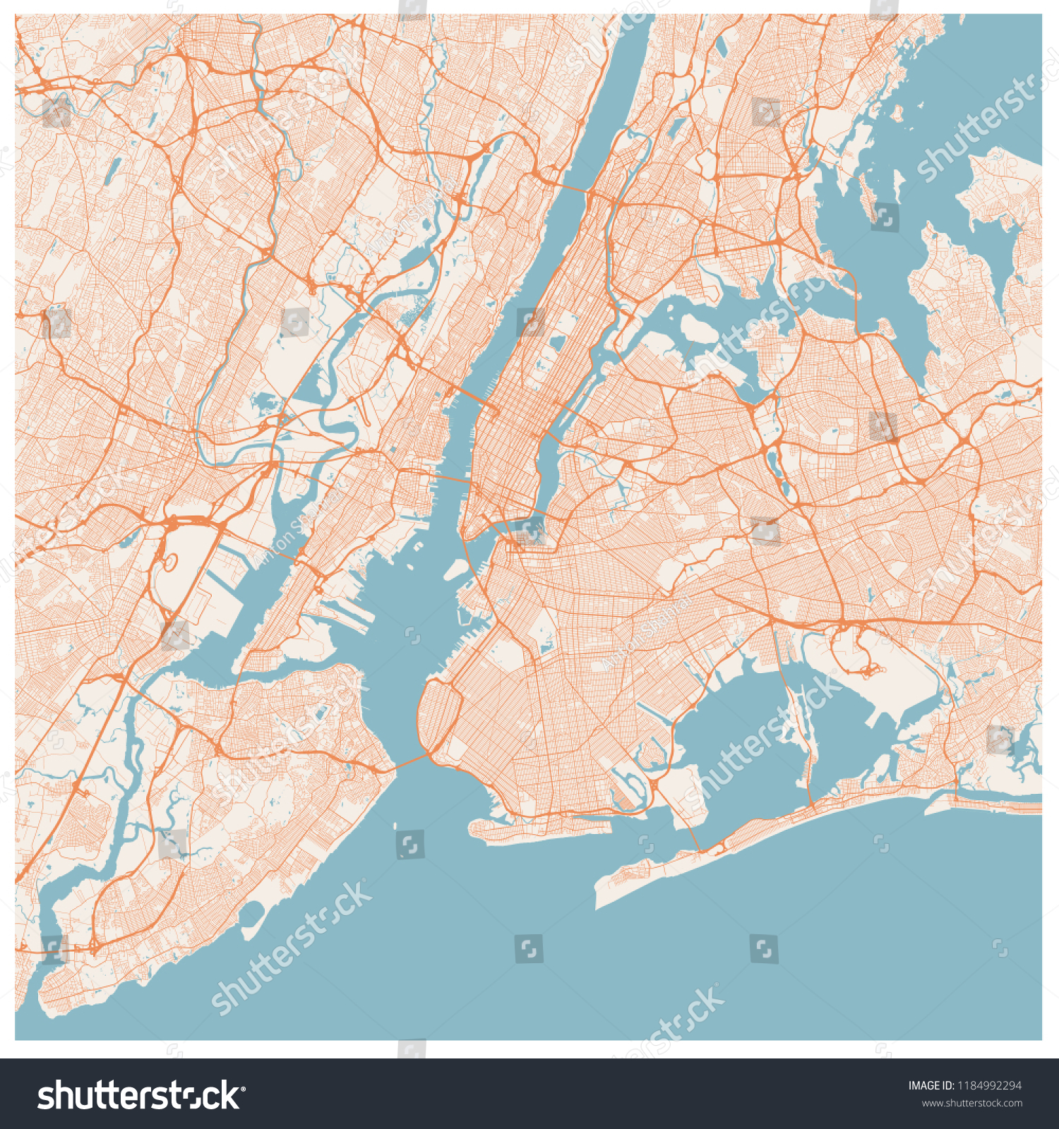 Large Map New York City Usa Stock Vector Royalty Free 1184992294