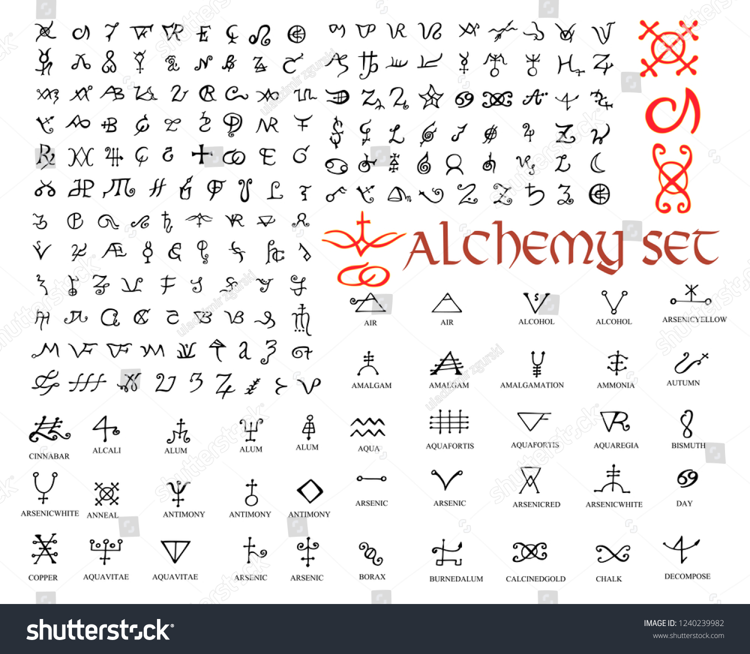 Large Set Of Alchemical Symbols Isolated On White Hand Drawn Elements For Design Mystical Esoteric Occult Theme Vector Illustration