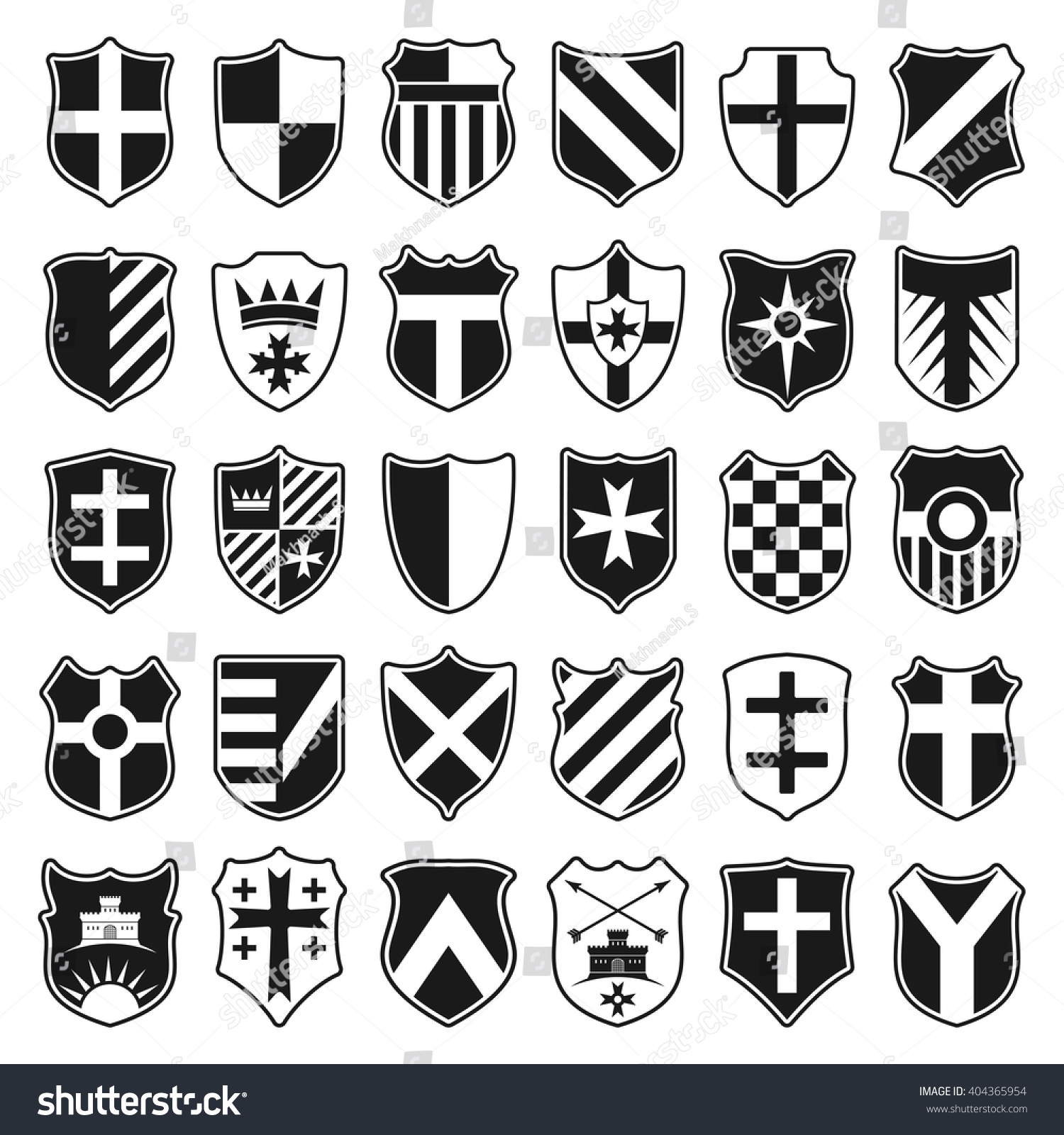 Large Set Black Vintage Heraldic Shields Stock Vector (Royalty Free ...