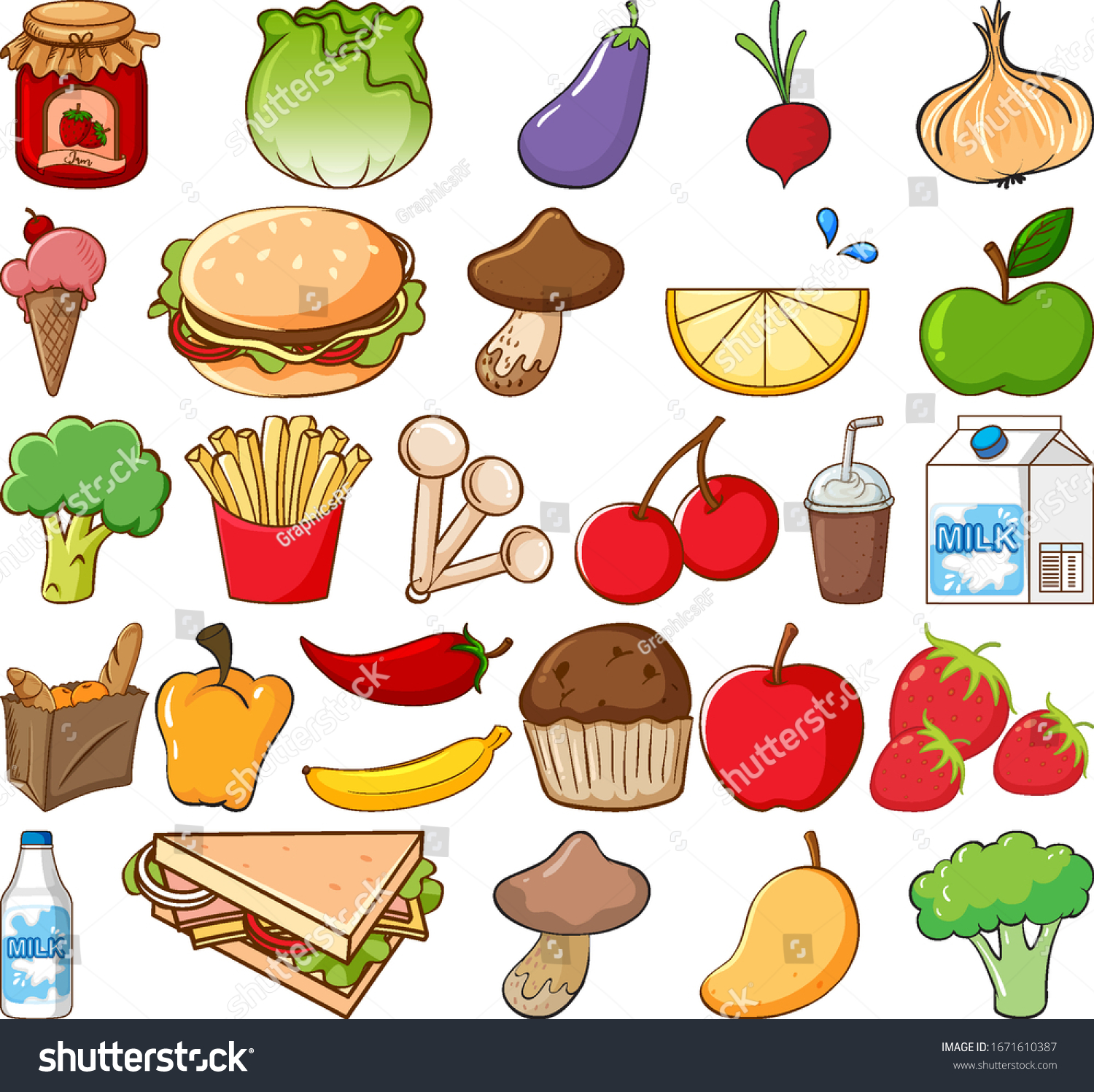 Large Set Fruits Vegetables On White Stock Vector (Royalty Free ...