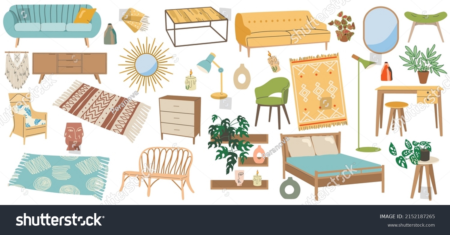 Large Set Furniture Icons Scandinavian Style Stock Vector (Royalty Free ...