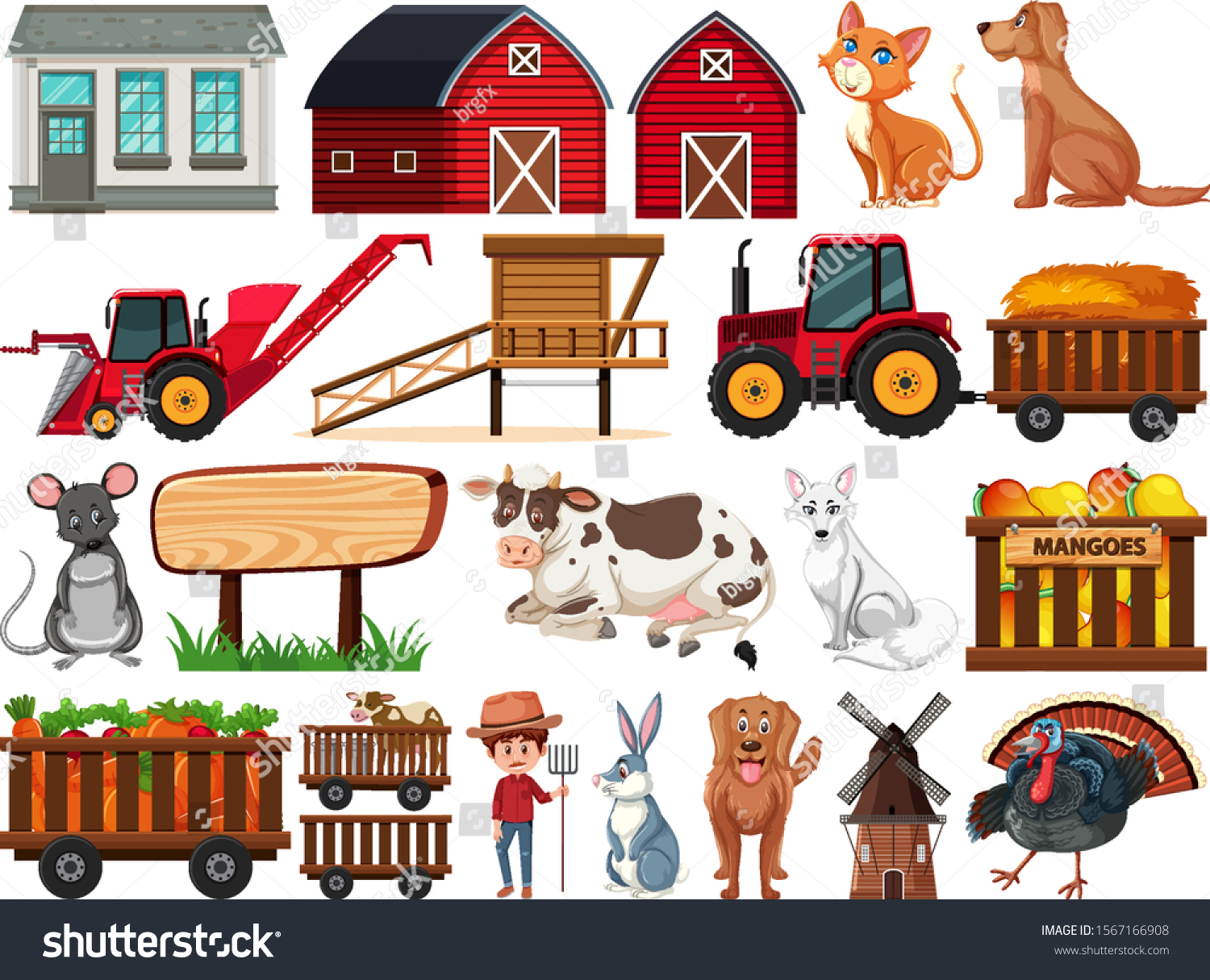 Large Set Isolated Farm Objects Illustration Stock Vector (Royalty Free ...