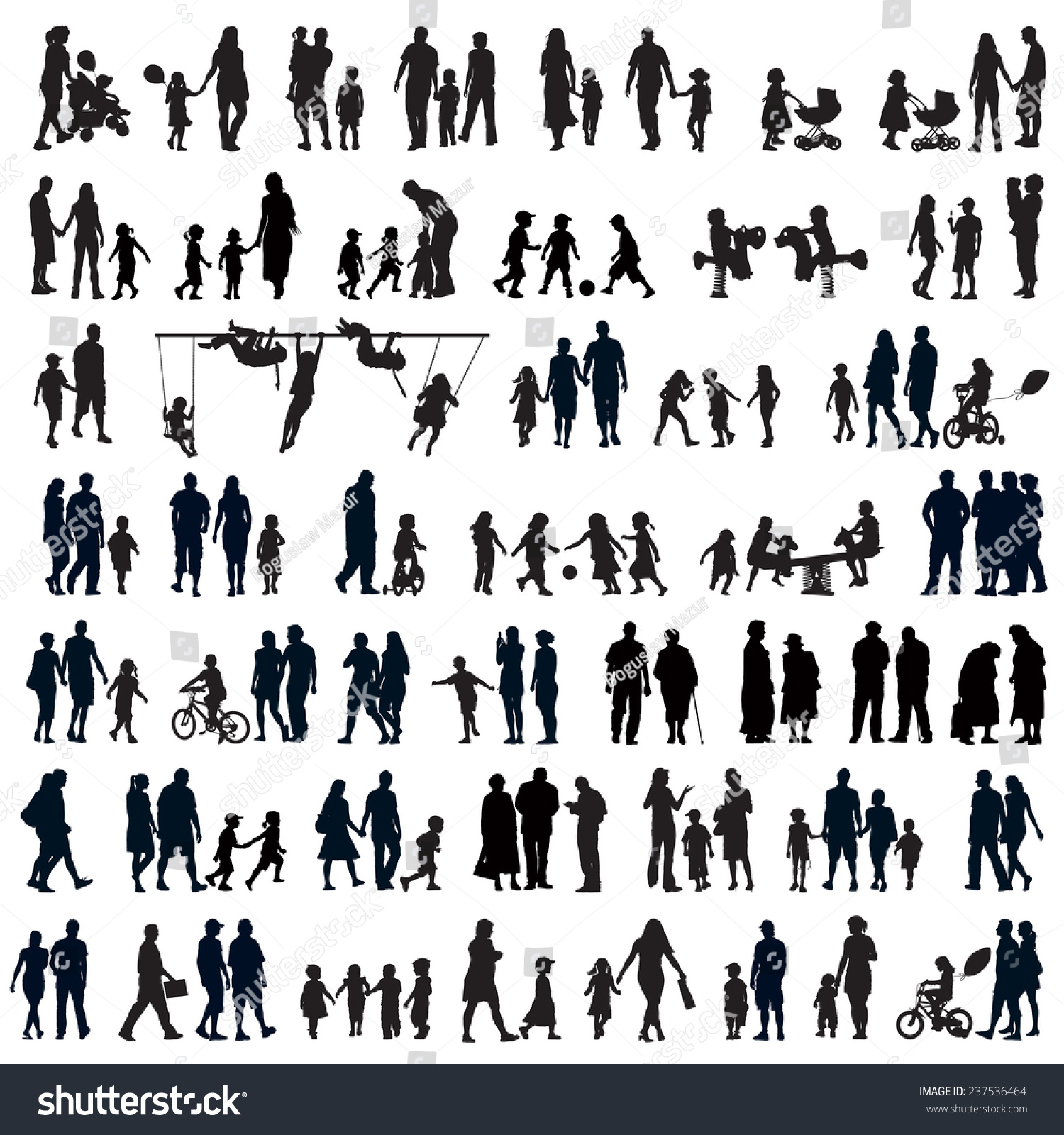 Large Set Of People Silhouettes. Families, Couples, Kids And Elderly ...