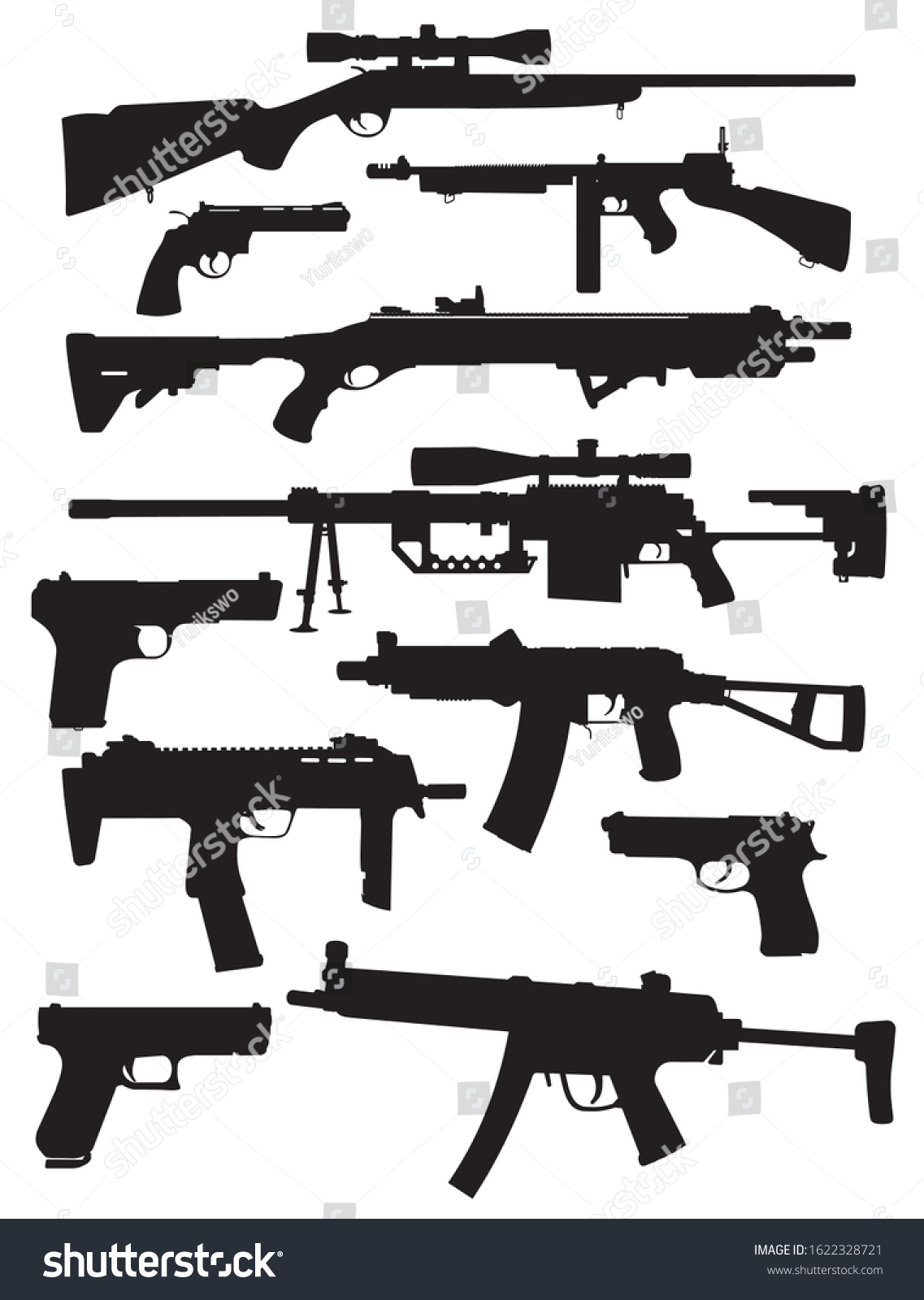 Large Set Weapon Silhouettes Vector Illustration Stock Vector (Royalty ...