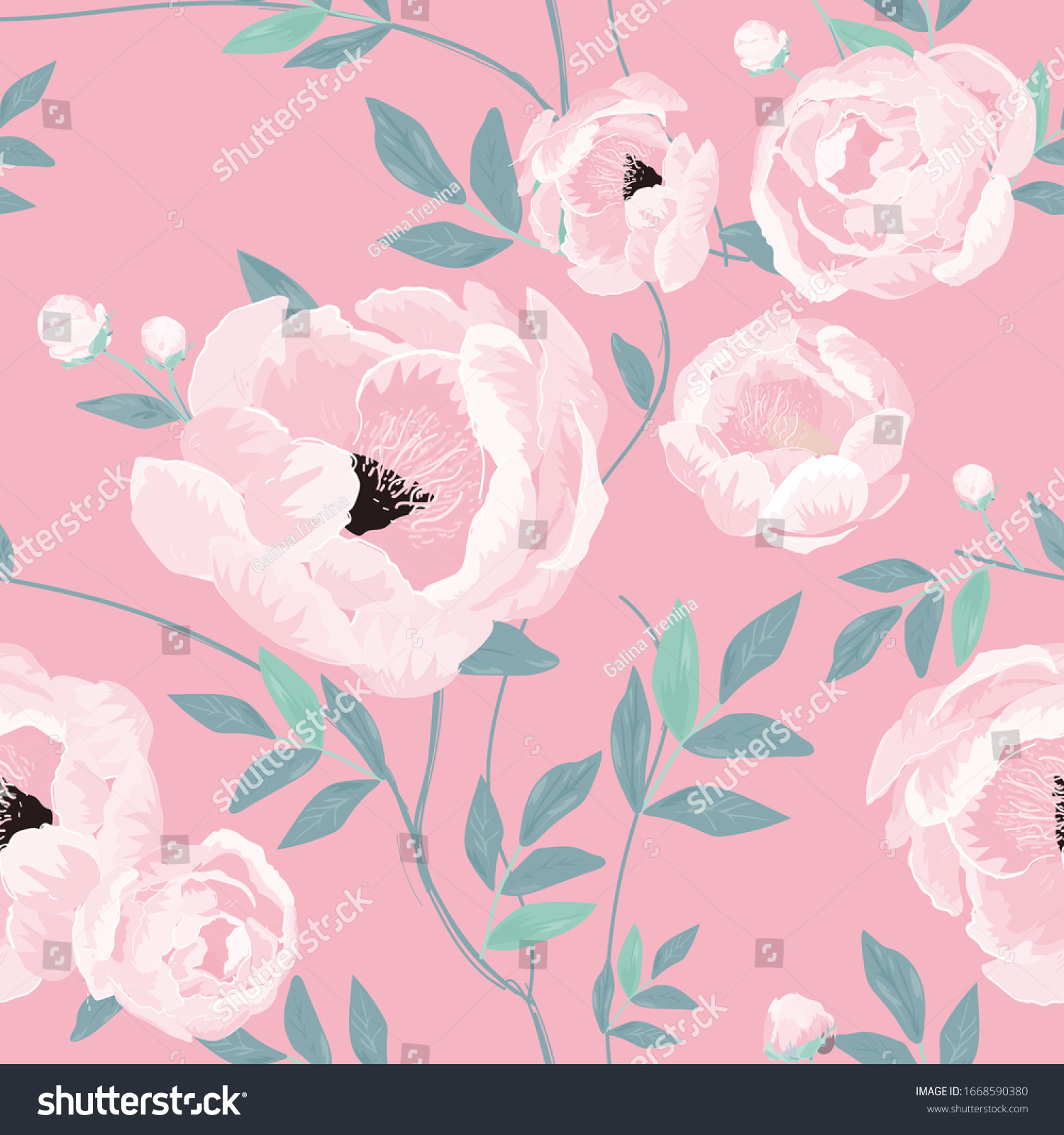 Large White Buds Peonies Flowers Surrounded Stock Vector (Royalty Free ...