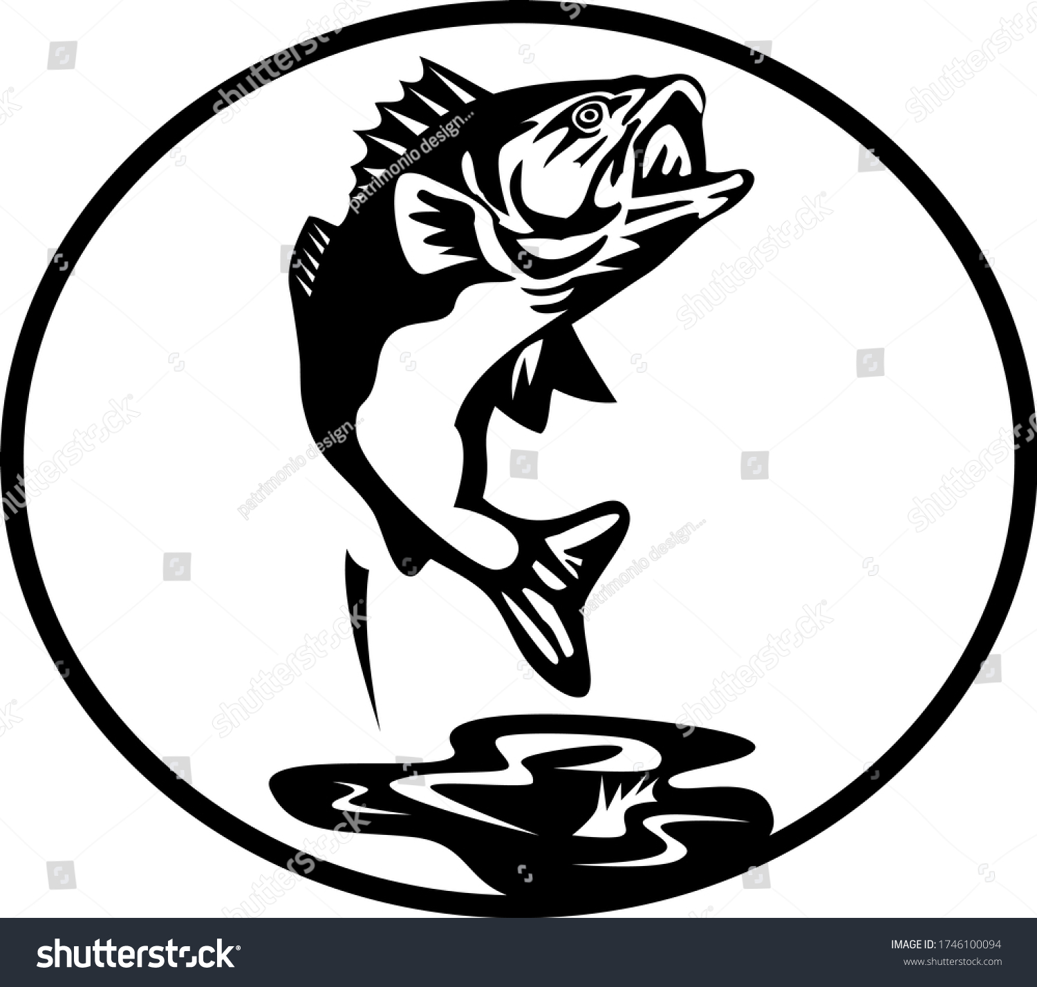 Largemouth Bass Jumping Retro Black White Stock Vector (royalty Free 