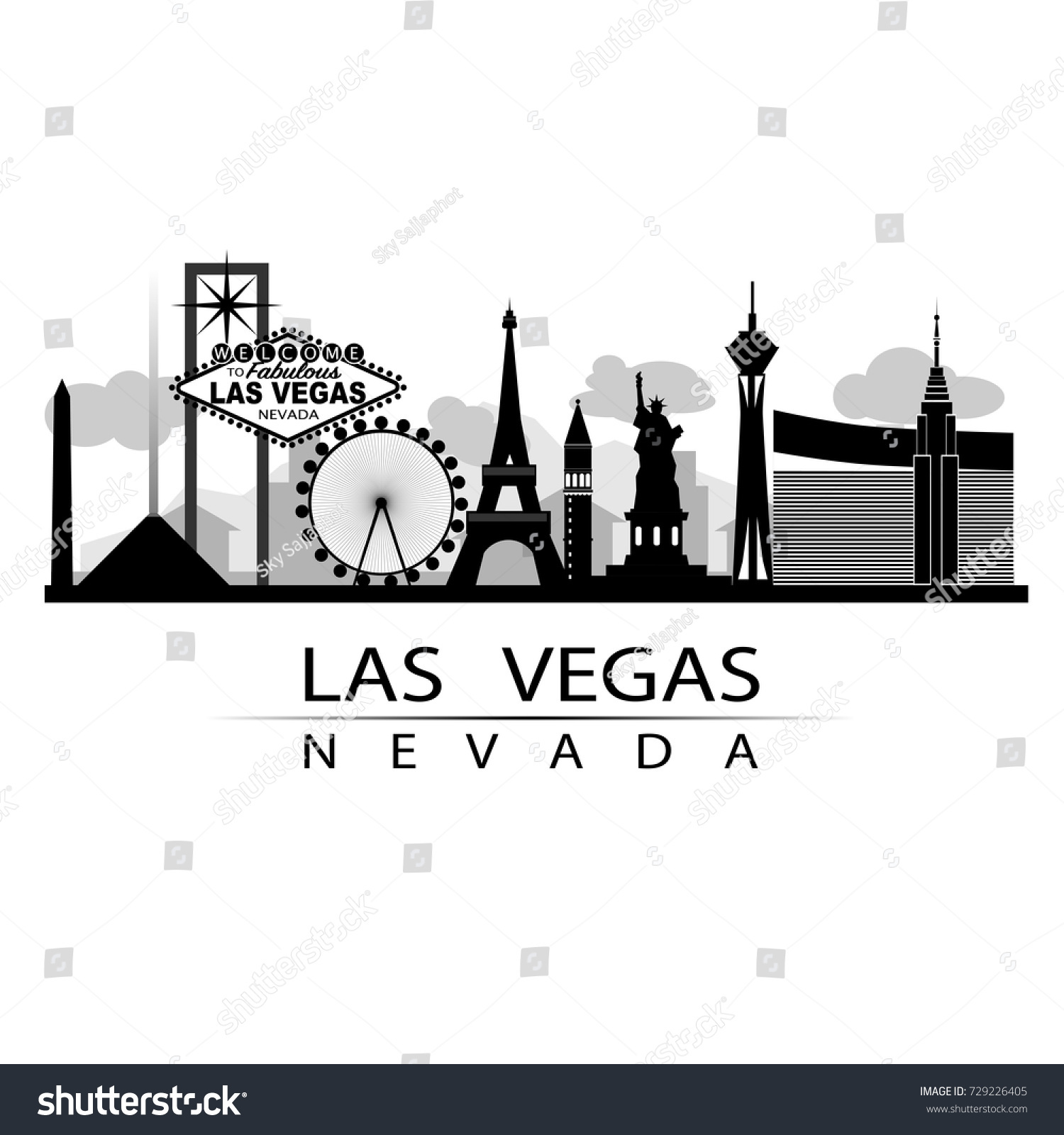 Las Vegas Iconic On Strip City Stock Vector (Royalty Free) 729226405