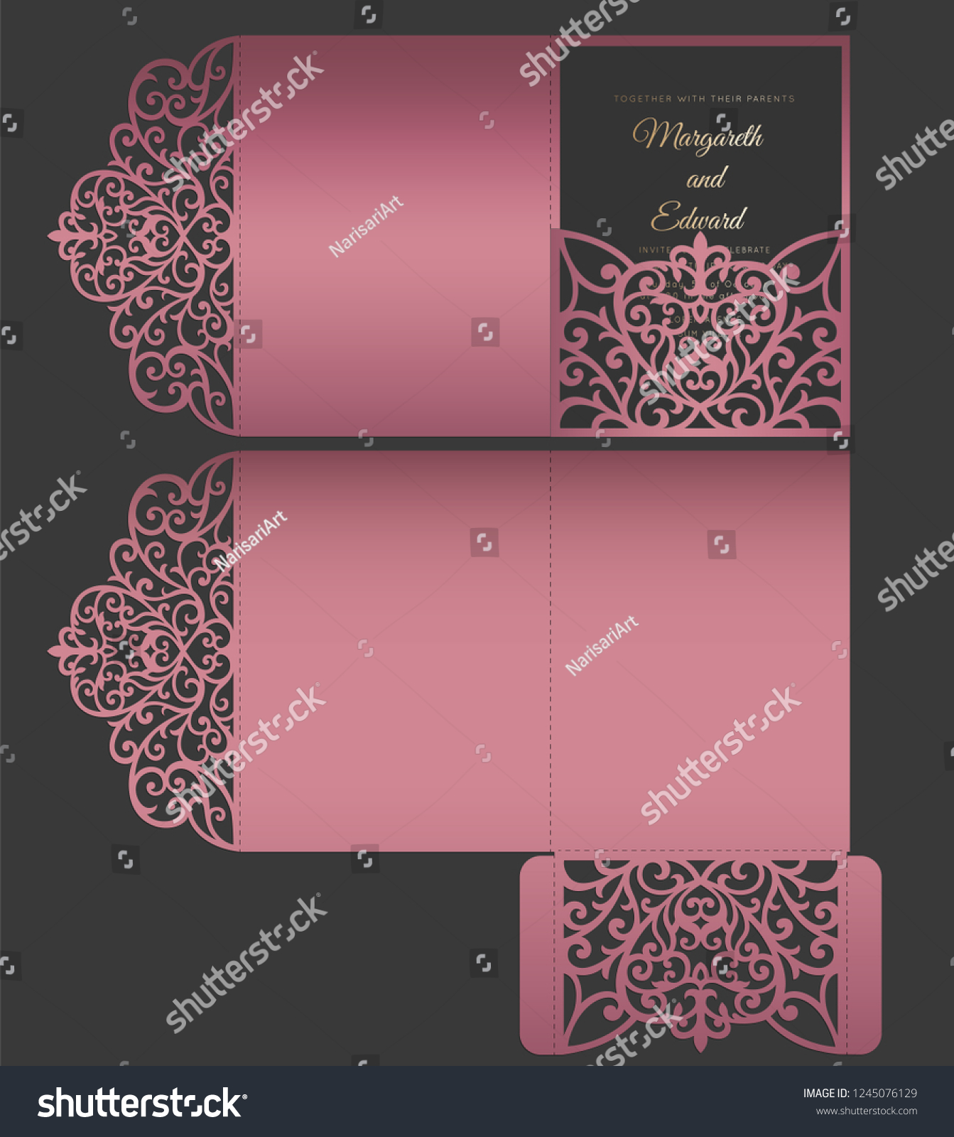 Laser Cut Tri Fold Envelope Template Stock Vector Royalty Free 1245076129 3587