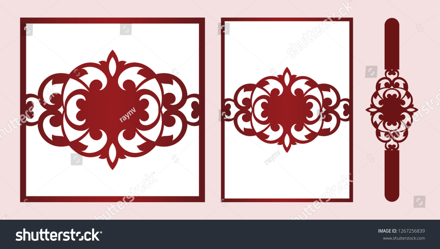 SVG of Laser cut wedding invitation card template vector. Wedding invitation or greeting card with Belly Band. Open card. Suitable for greeting cards, invitations, menus. svg