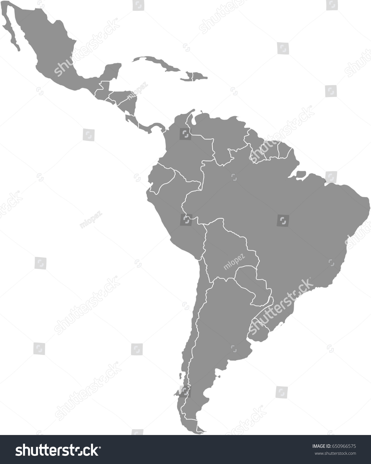 Latin America Map Stock Vector Royalty Free 650966575