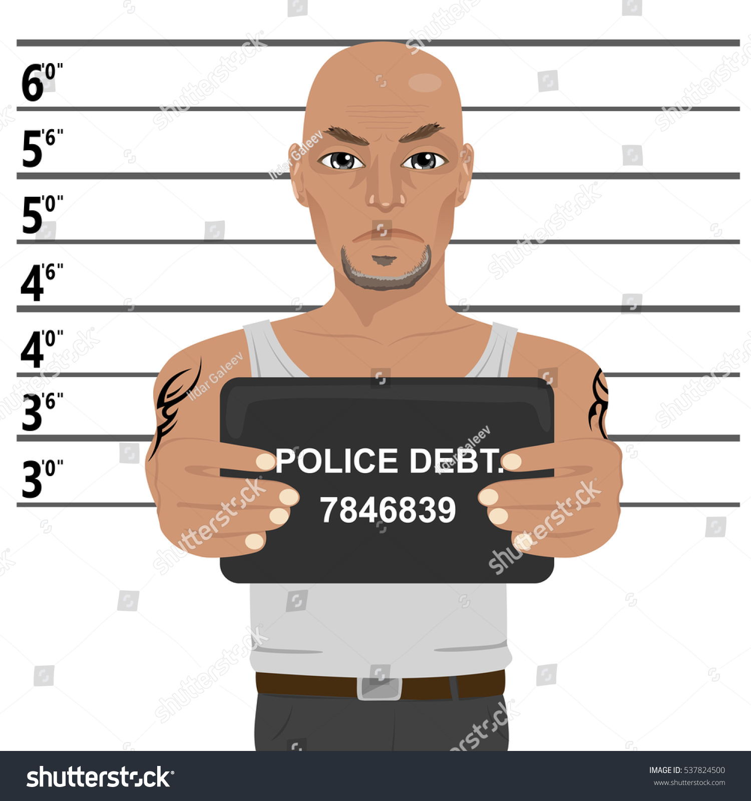 Latino Gangster With Tattoos Holding Mugshot Stock Vector 537824500 ...