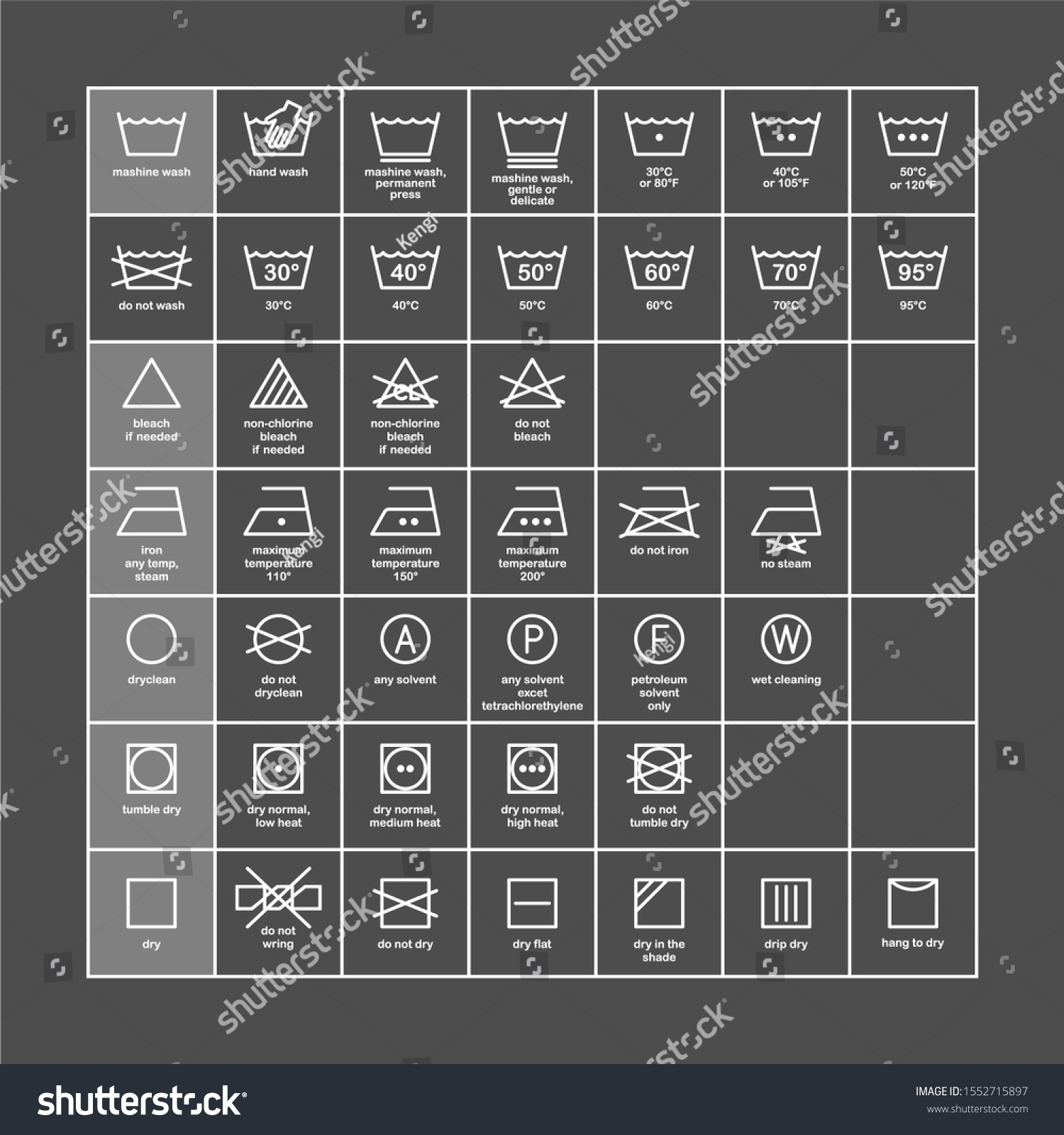 Laundry Ironing Vector Symbols Machine Wash Stock Vector (Royalty Free ...