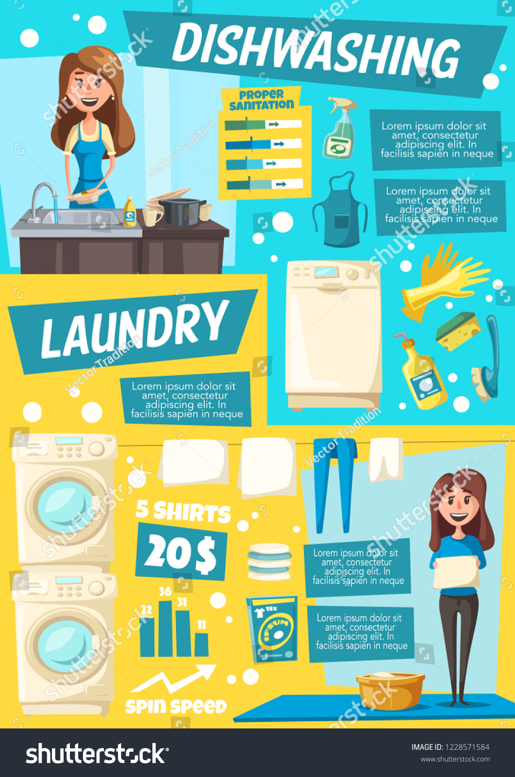 Laundry Kitchen Dishwashing Cleaning Service Vector Stock Vector ...