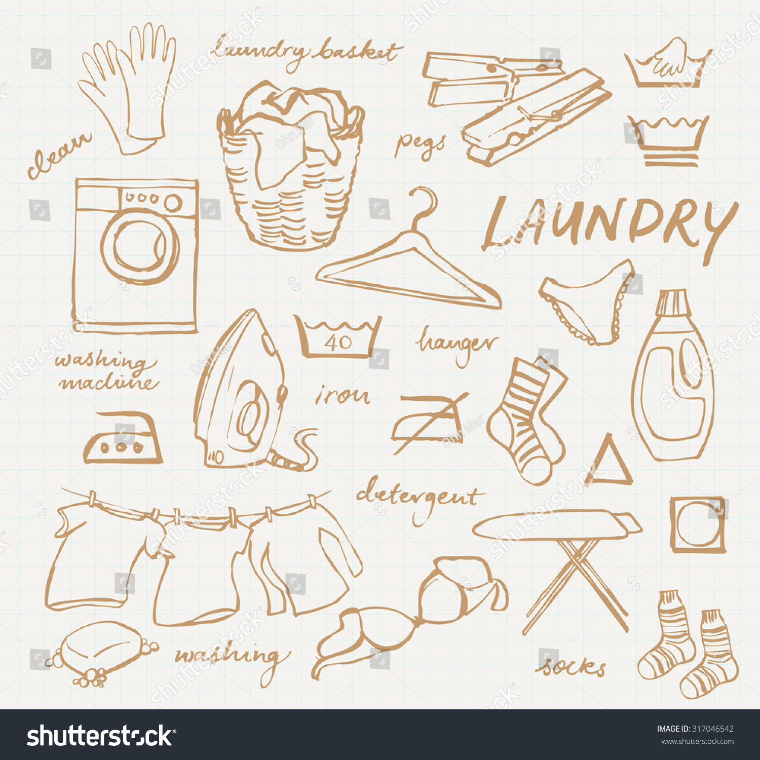  Laundry Doodle Vector Set Stock Vector 317046542 