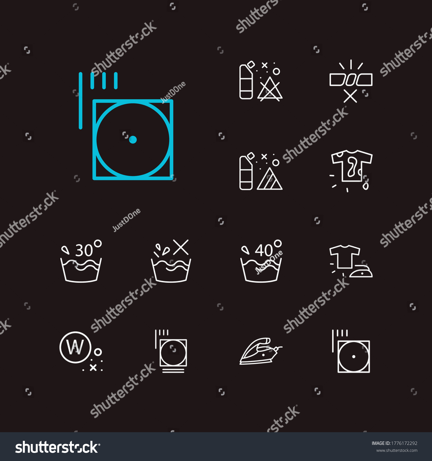 SVG of Laundry icons set. Do not wash and laundry icons with wet cleaning, caution and dirty t-shirt. Set of professional for web app logo UI design. svg