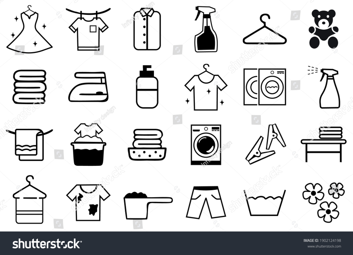 SVG of Laundry icons set.  Washing machine and dirt shirt symbol. hand washing, soap bubbles in basin icons. Dry t-shirt, laundry service, Clean clothes. editable. Vector svg