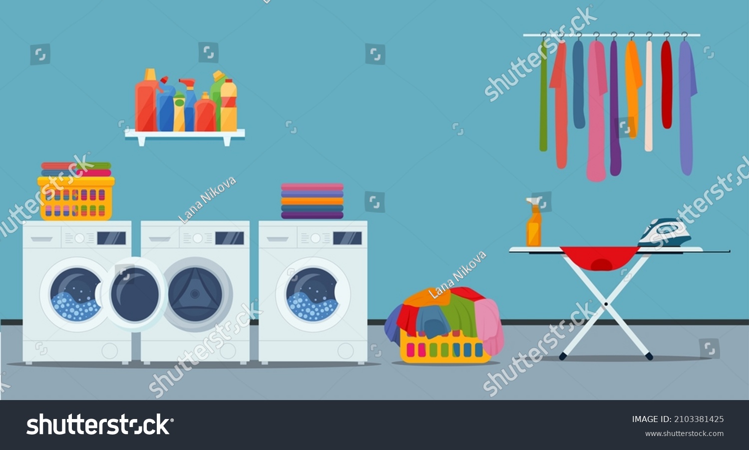 Laundry Room Interior Washing Machine Ironer Stock Vector (Royalty Free ...