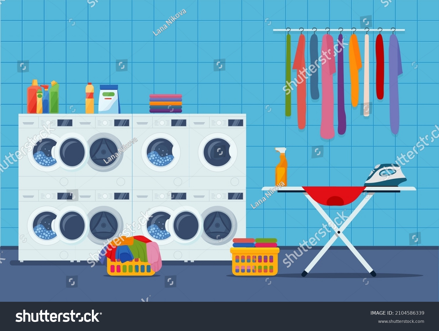 Laundry Room Interior Washing Machine Ironer Stock Vector (Royalty Free ...