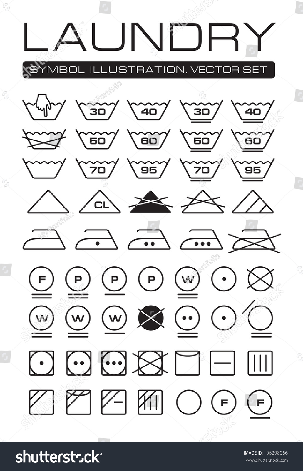 Laundry Symbols Collection Stock Vector Illustration 106298066 ...