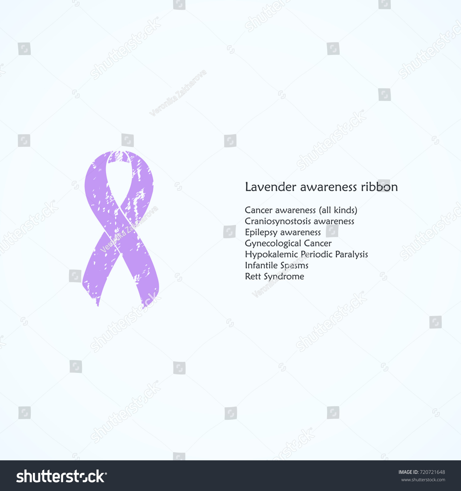 SVG of Lavender Awareness Ribbon. Painted. Craniosynostosis, Epilepsy, Gynecological Cancer, Hypokalemic Periodic Paralysis, Infantile Spasms, Rett Syndrome. List of meanings, symbol, name of color. svg