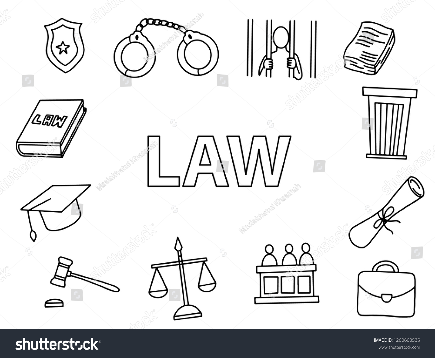 Law Doodle Art Outline Style Hand Stock Vector (Royalty Free