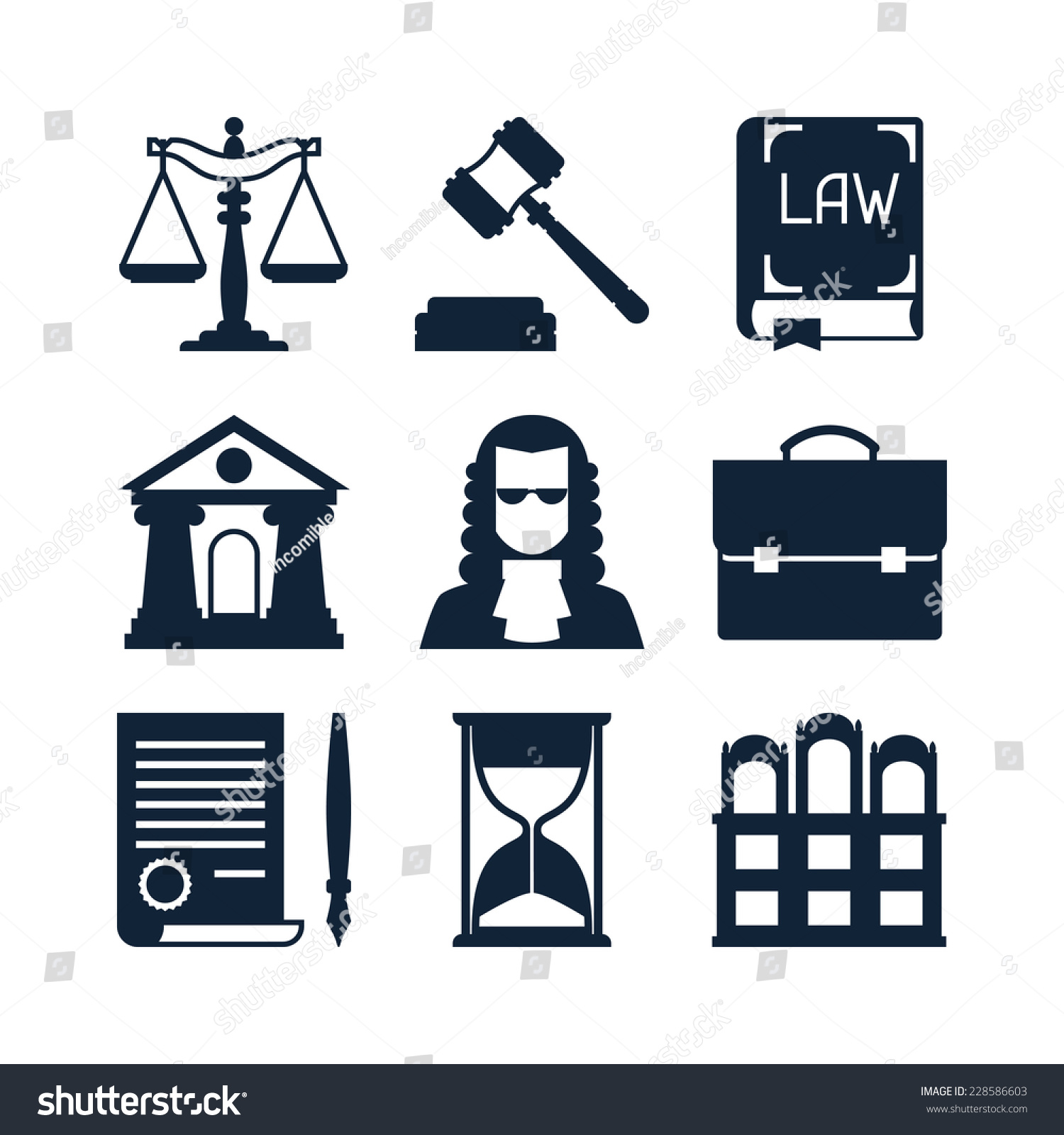 Law Icons Set In Flat Design Style. Stock Vector Illustration 228586603