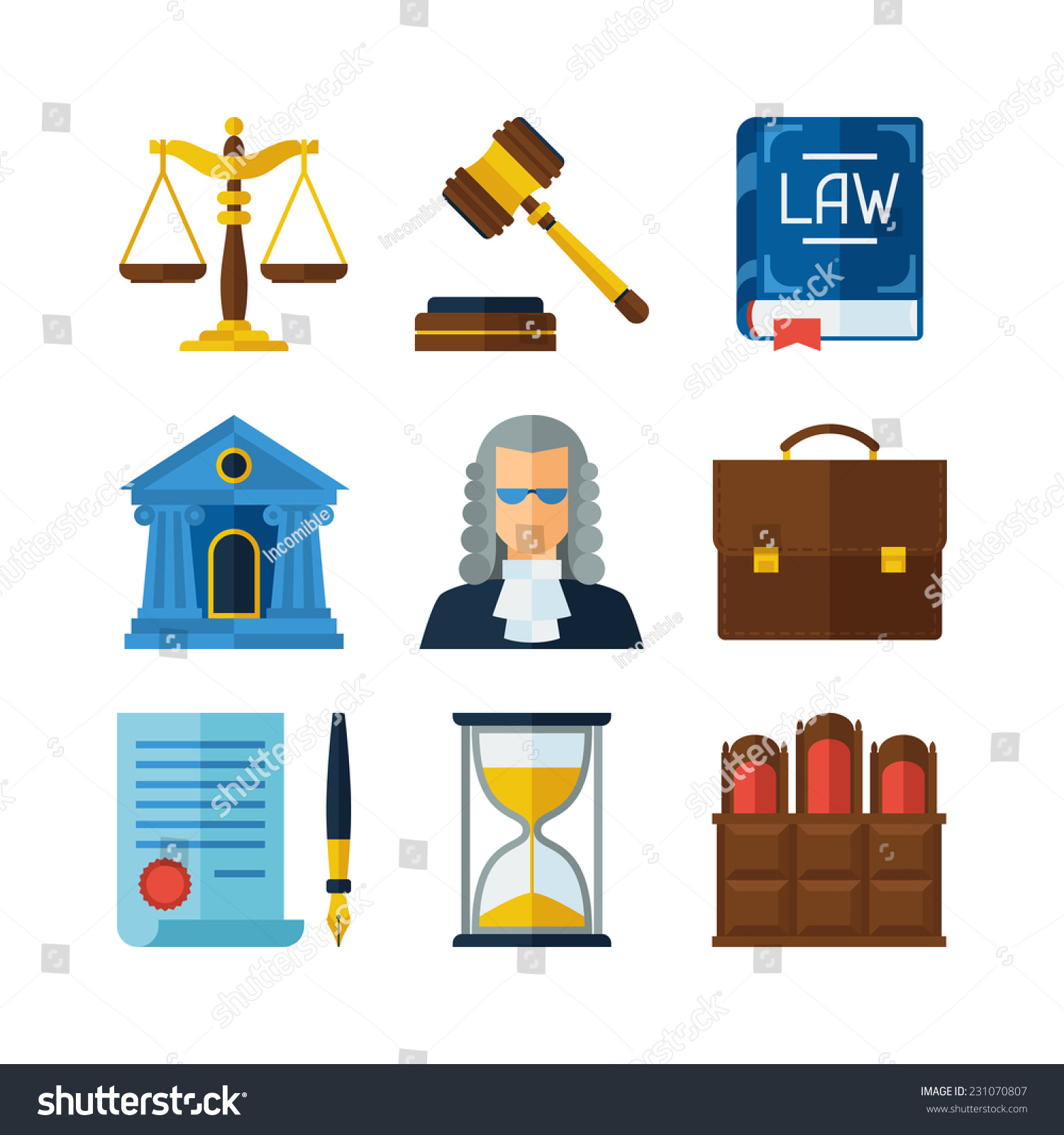 Law Icons Set In Flat Design Style. Stock Vector Illustration 231070807 ...