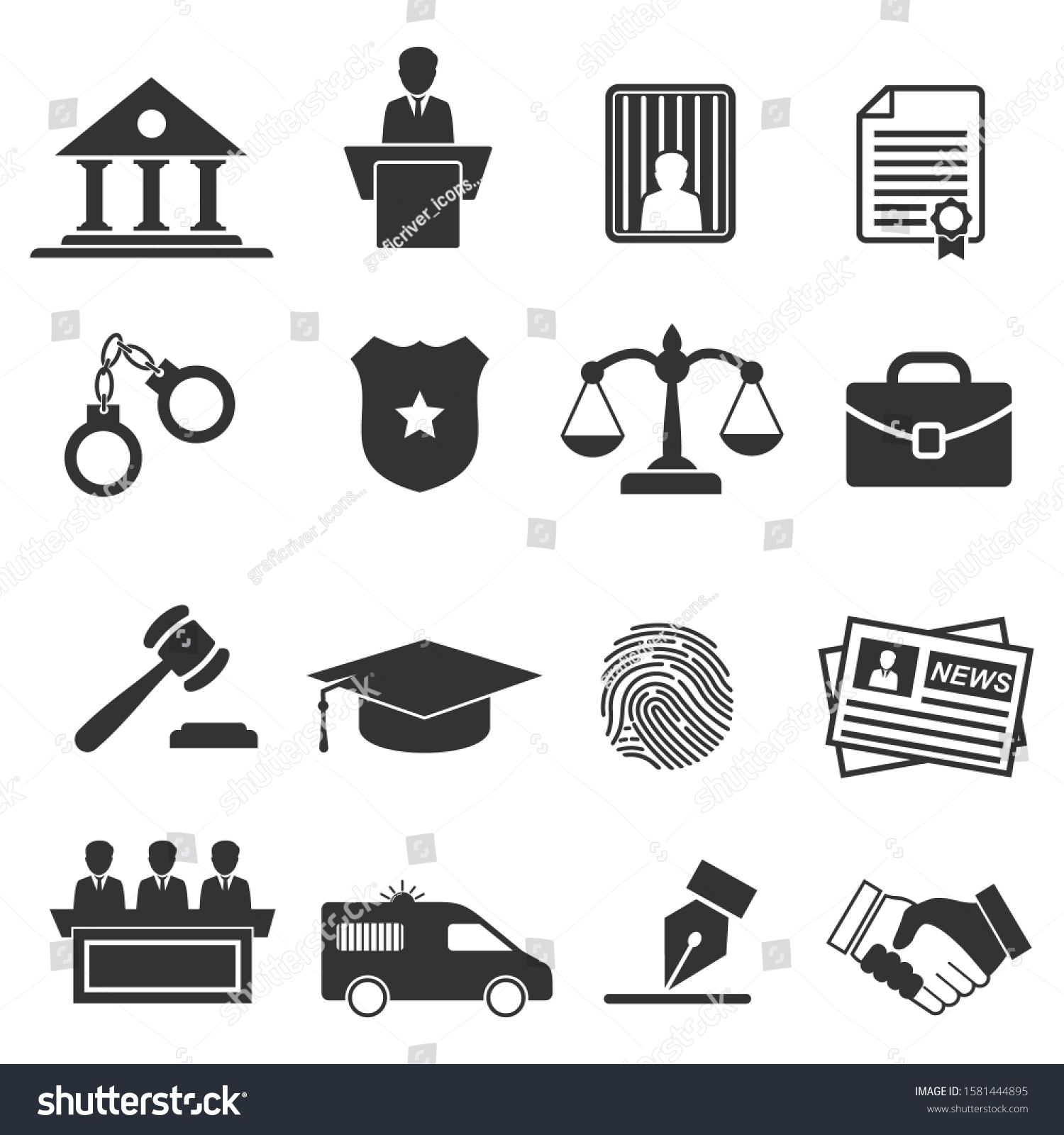 Law Legal Justice Icon Set Vector Stock Vector Royalty Free 1581444895 Shutterstock