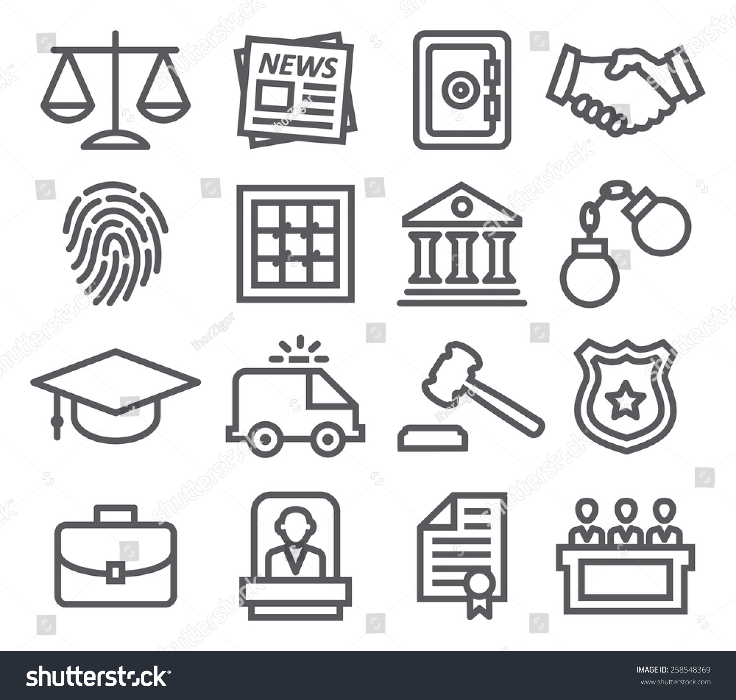 Law Line Icons Stock Vector 258548369 : Shutterstock