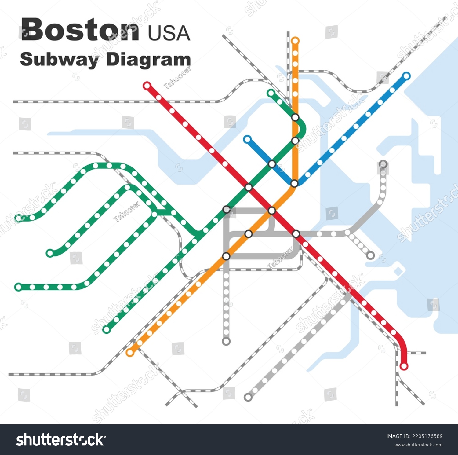 SVG of Layered editable vector illustration of the subway diagram of Boston,USA. svg