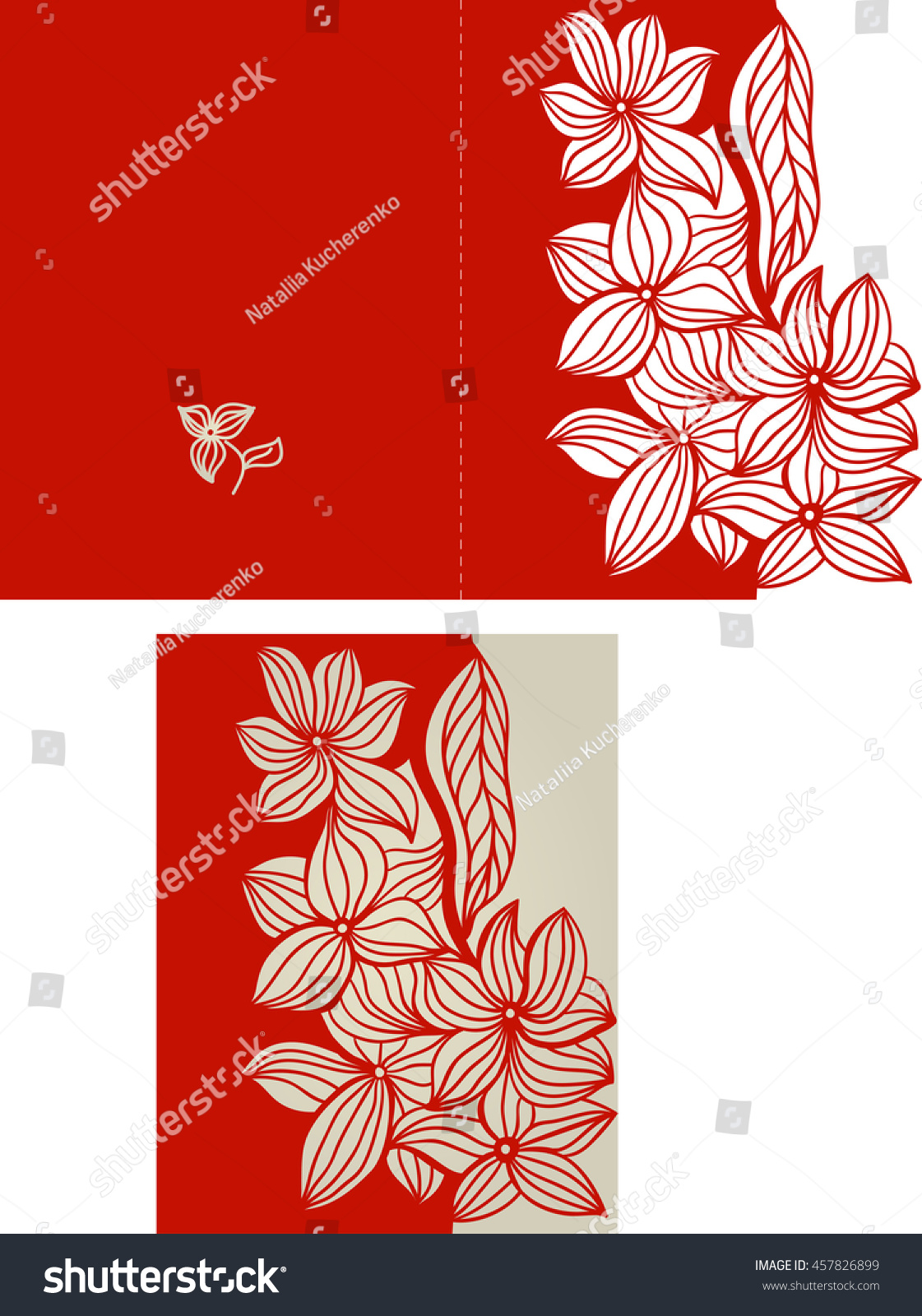 Layout Invitation Card Floral Pattern Red Imagem Vetorial 