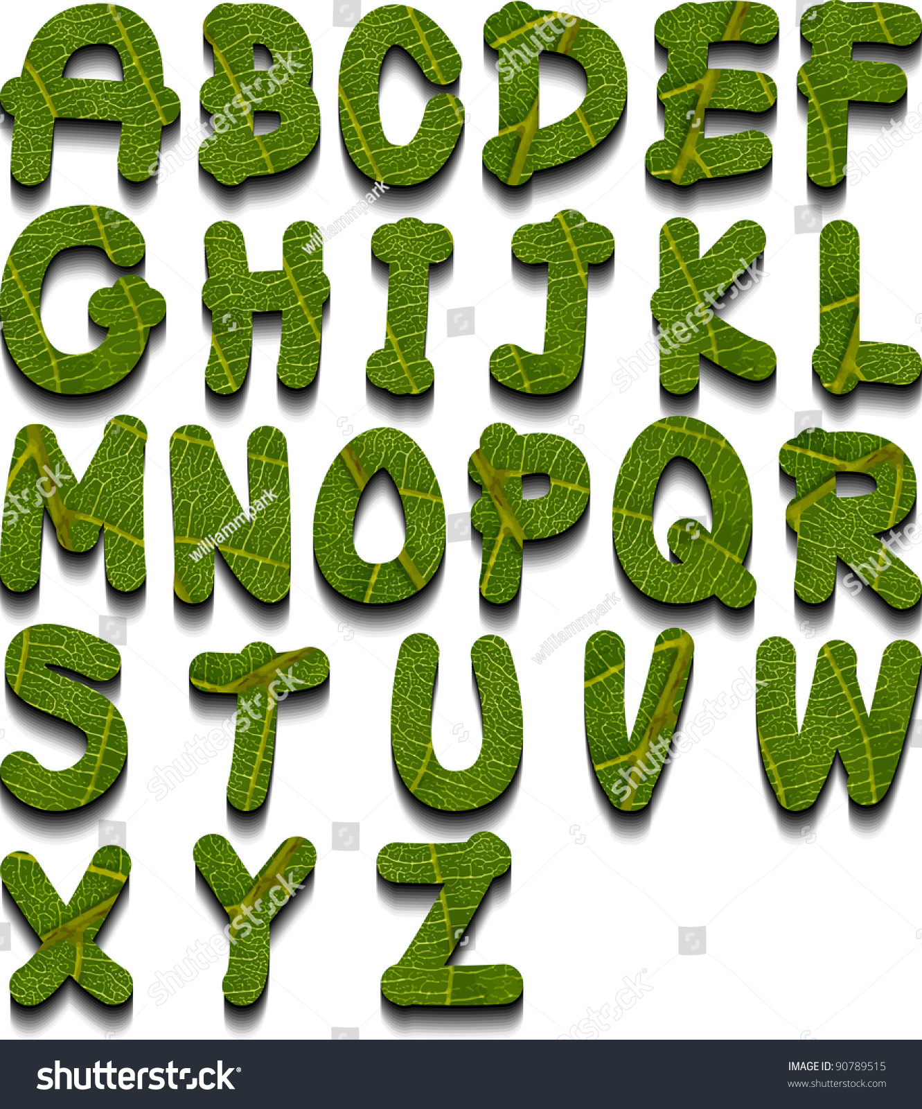 Leaf Alphabet Font Stock Vector Illustration 90789515 : Shutterstock