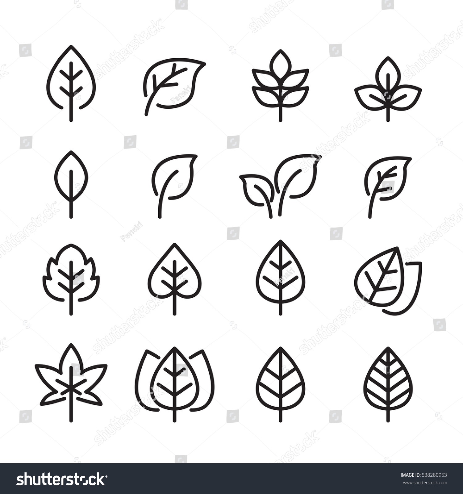 SVG of leaf line icon set svg