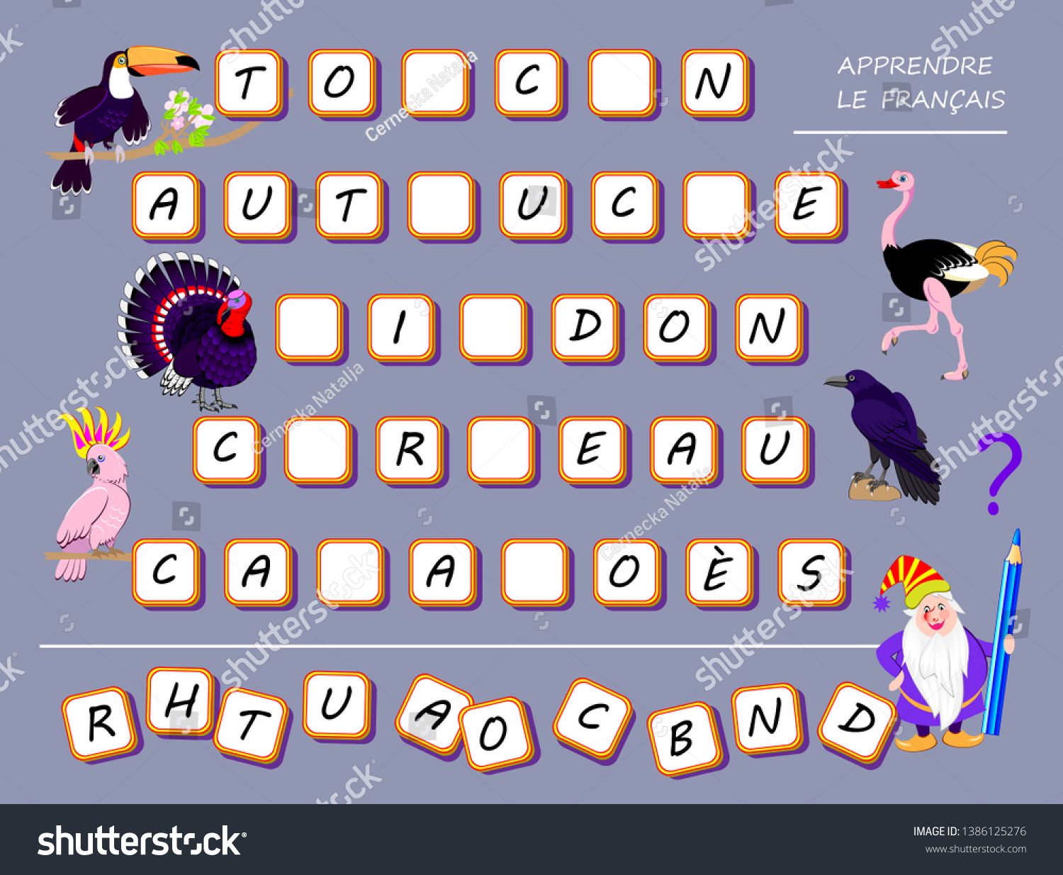learn french logic puzzle game kids stock vector royalty free 1386125276 shutterstock